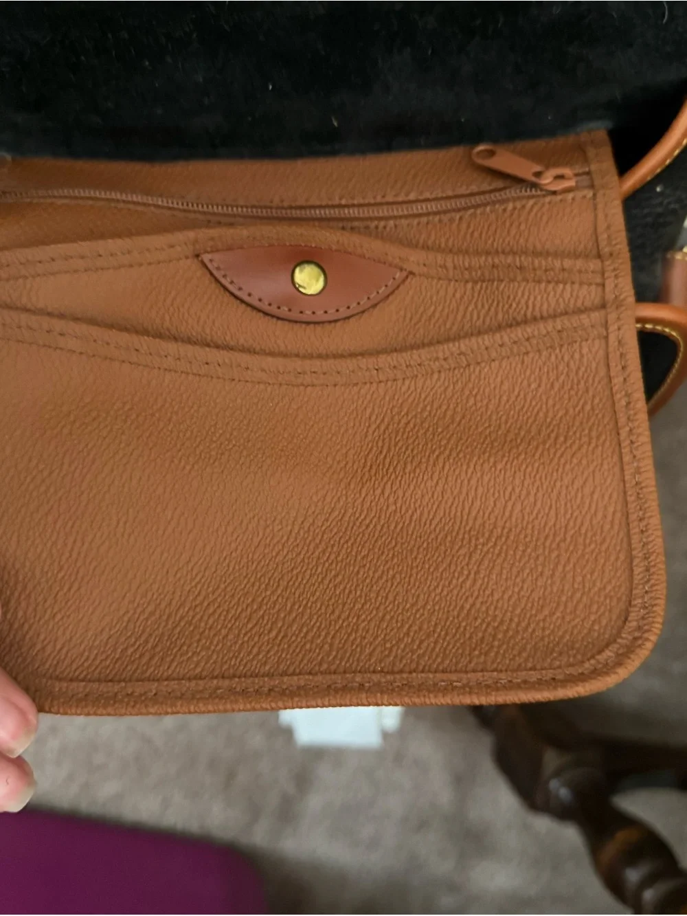 Dooney & Bourke Black Pebbled Leather Messenger with Brown Trim